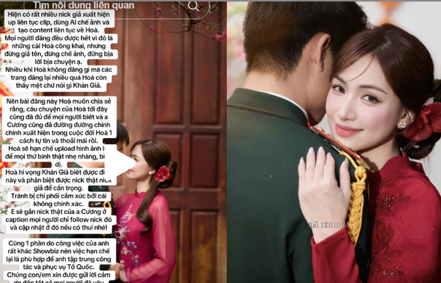 Hòa Minzy bức xúc phủ nhận tin đồn có con với Đại úy Thăng Văn Cương, còn “cảnh cáo” thẳng một câu gây sốc