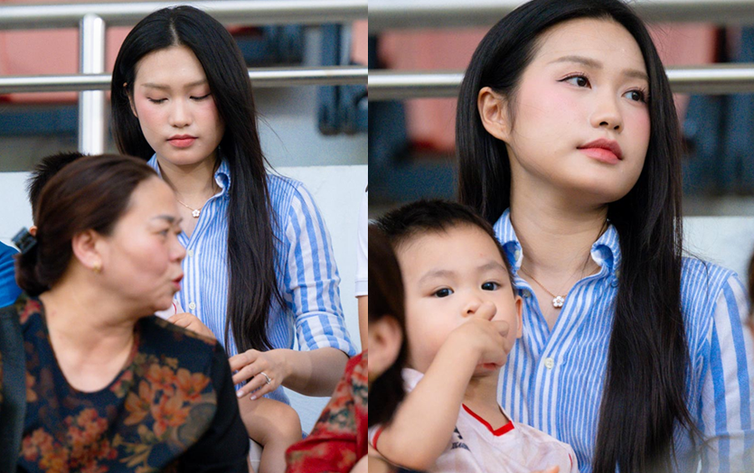 Doãn Hải My vẫn ôm con đến cổ vũ Đoàn Văn Hậu giữa ồn ào nhắn tin trêu gái lạ: Ánh mắt đượm buồn thấy rõ luôn